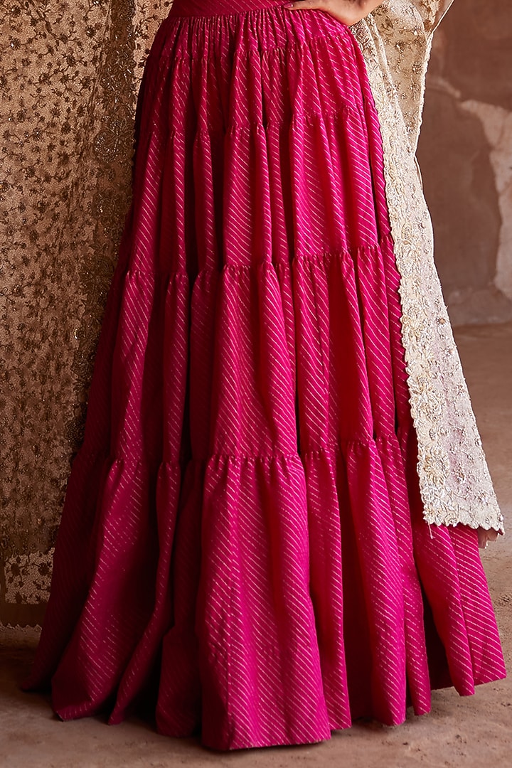 Pink & Beige Matka Silk Embroidered Jacket Bridal Lehenga Set by Mrunalini Rao at Pernia's Pop Up Shop