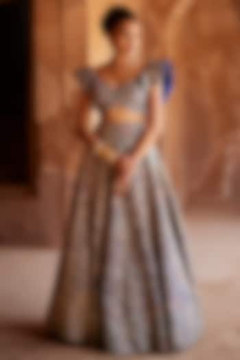 Royal Blue Raw Silk Embroidered Bridal lehenga for 22 Lehenga Set by Mrunalini Rao at Pernia's Pop Up Shop