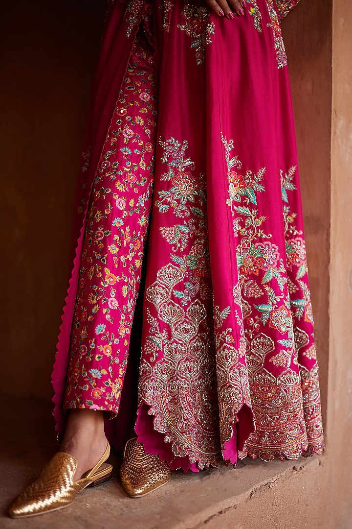 Pink Pure Silk Embroidered Bridal Anarkali Set by Mrunalini Rao at Pernia's Pop Up Shop