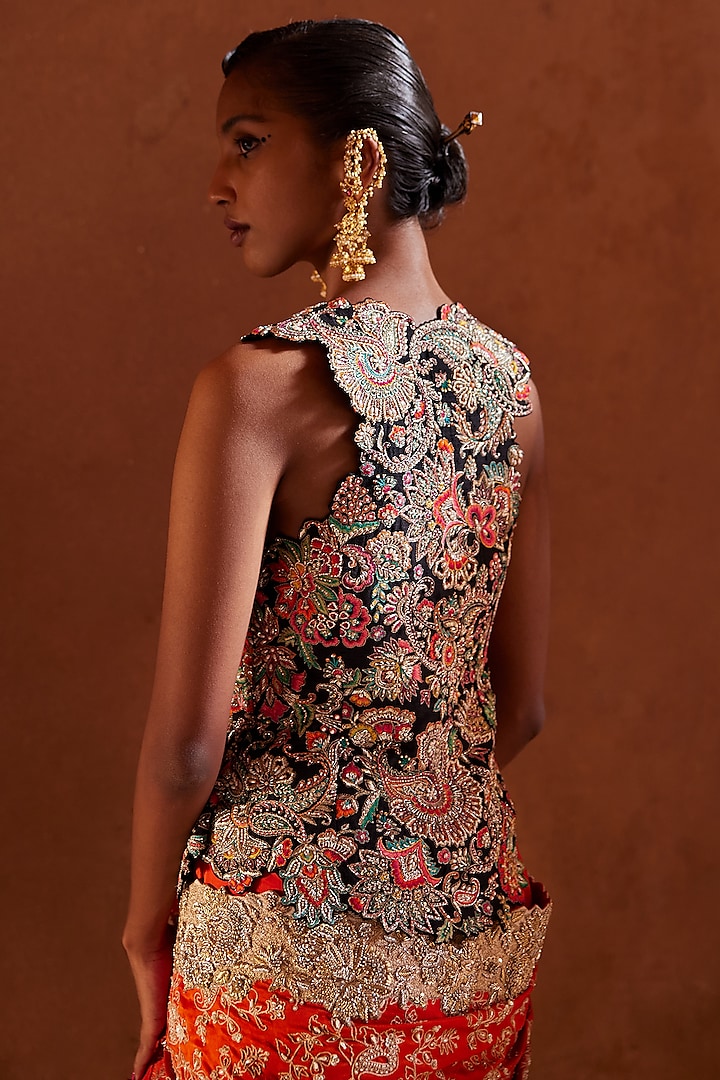 Orange Pure Silk Embroidered Bridal Saree by Mrunalini Rao at Pernia's Pop Up Shop