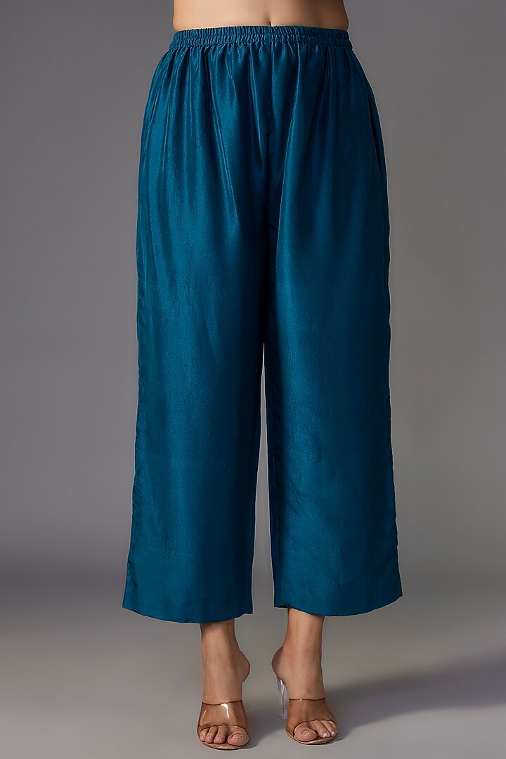 Teal Pure Silk Zardosi Embroidered Kaftan Set by Mrunalini Rao at Pernia's Pop Up Shop