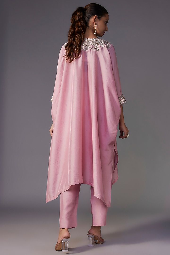 Baby Pink Pure Silk Zardosi Embroidered Kaftan Set by Mrunalini Rao at Pernia's Pop Up Shop