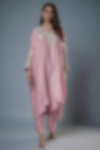Baby Pink Pure Silk Zardosi Embroidered Kaftan Set by Mrunalini Rao at Pernia's Pop Up Shop