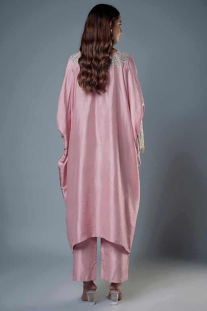Baby Pink Pure Silk Zardosi Embroidered Kaftan Set by Mrunalini Rao at Pernia's Pop Up Shop