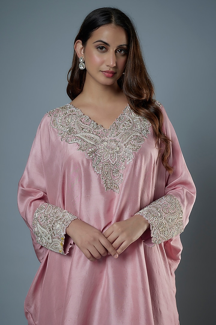 Baby Pink Pure Silk Zardosi Embroidered Kaftan Set by Mrunalini Rao at Pernia's Pop Up Shop