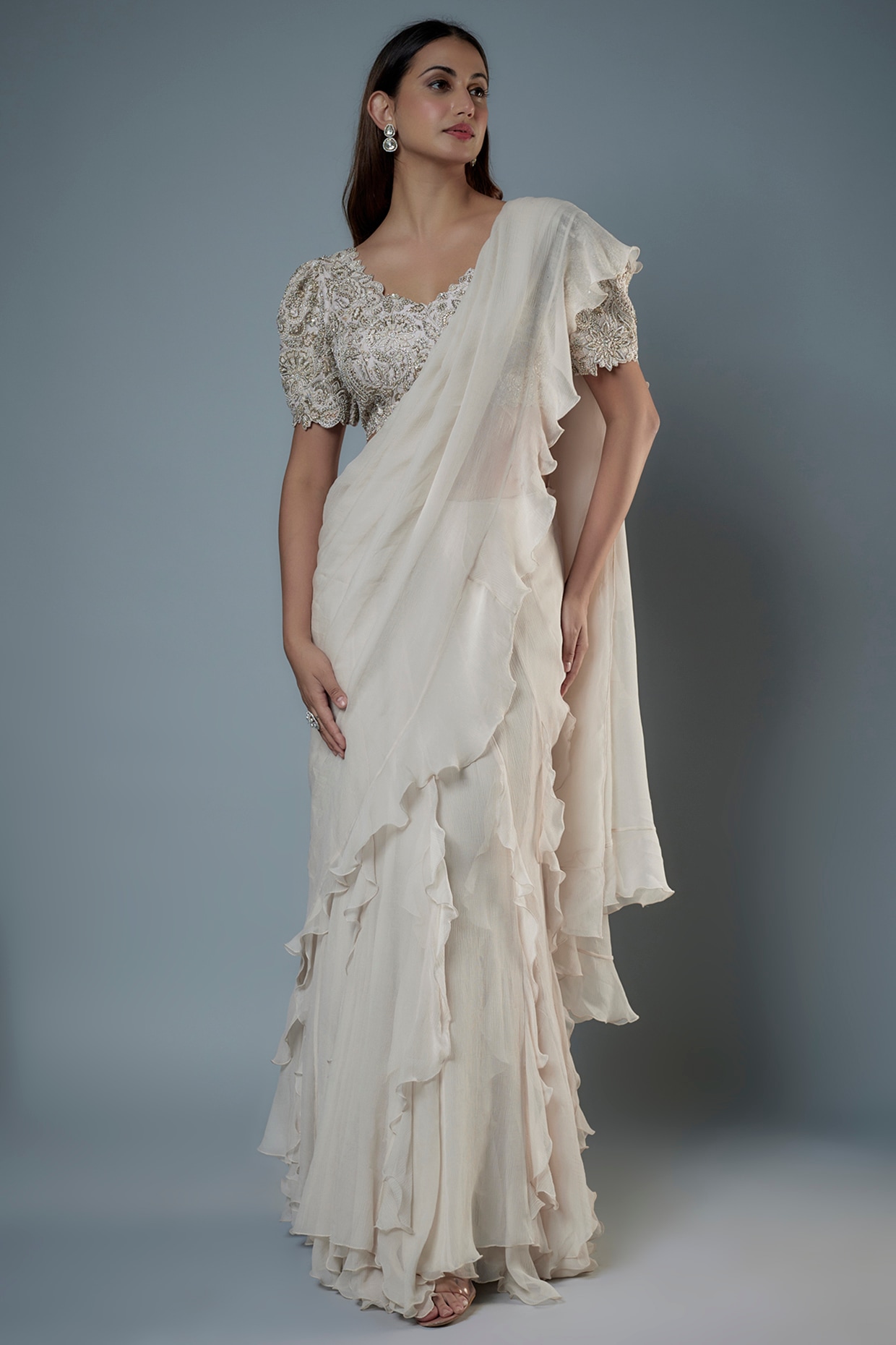 Buy Designer Bridal Ruffle Saree Online | Aashni & Co