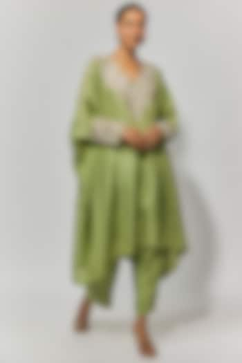 Sage Green Silk Zardosi Embroidered Kurta Set by Mrunalini Rao at Pernia's Pop Up Shop