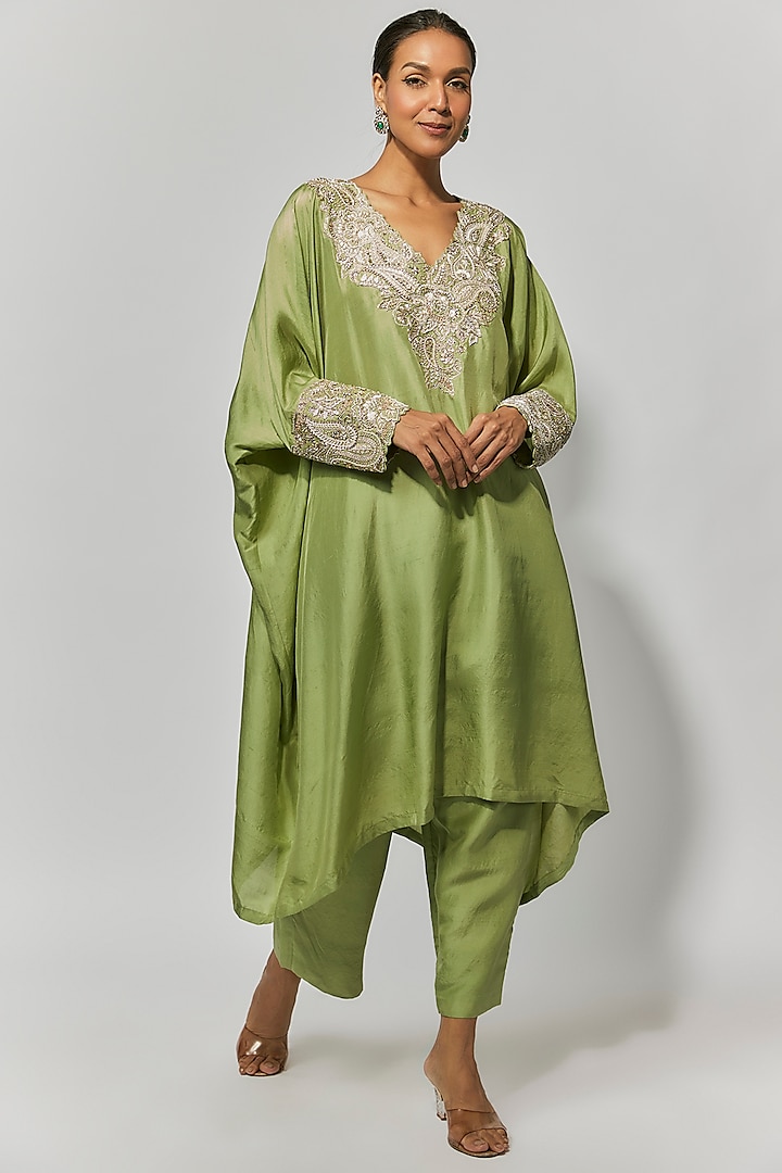 Sage Green Silk Zardosi Embroidered Kurta Set by Mrunalini Rao at Pernia's Pop Up Shop