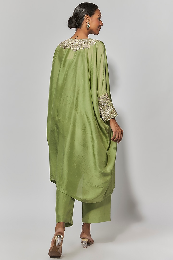 Sage Green Silk Zardosi Embroidered Kurta Set by Mrunalini Rao at Pernia's Pop Up Shop
