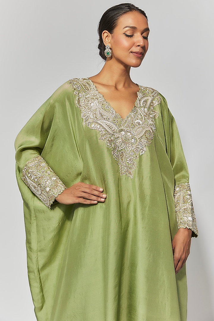 Sage Green Silk Zardosi Embroidered Kurta Set by Mrunalini Rao at Pernia's Pop Up Shop