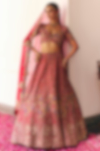 Red Raw Silk Resham & Zardosi Hand Embroidered Bridal lehenga for 22 Lehenga Set by Mrunalini Rao at Pernia's Pop Up Shop