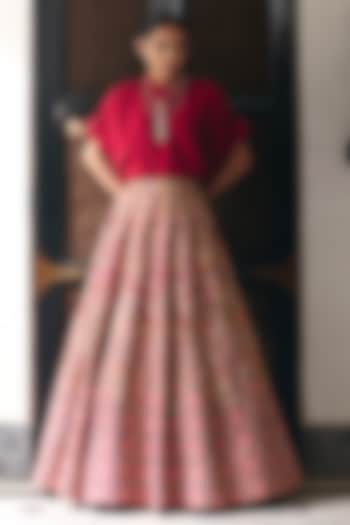 Maroon Pure Silk Resham & Zardosi Hand Embroidered Bridal Lehenga Set by Mrunalini Rao at Pernia's Pop Up Shop