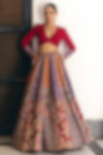 Multi-Colored Raw Silk Resham & Zardosi Hand Embroidered Bridal lehenga for 22 Lehenga Set by Mrunalini Rao at Pernia's Pop Up Shop