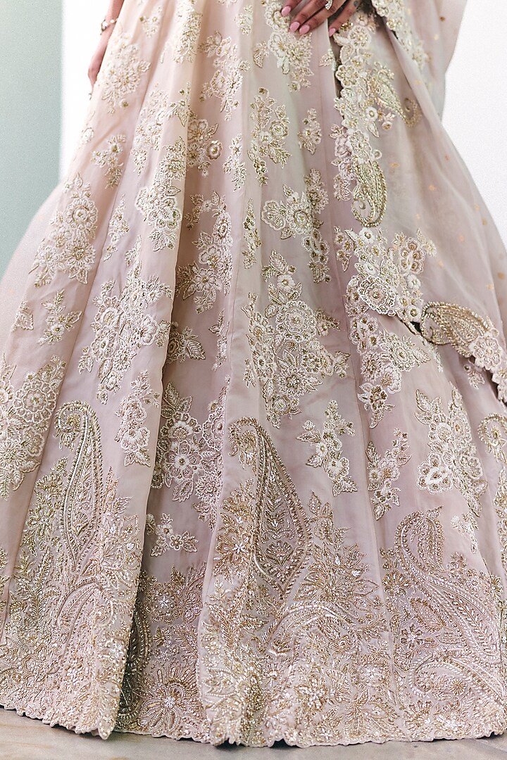 Ivory Pure Silk Resham & Zardosi Hand Embroidered Bridal Lehenga Set by Mrunalini Rao at Pernia's Pop Up Shop