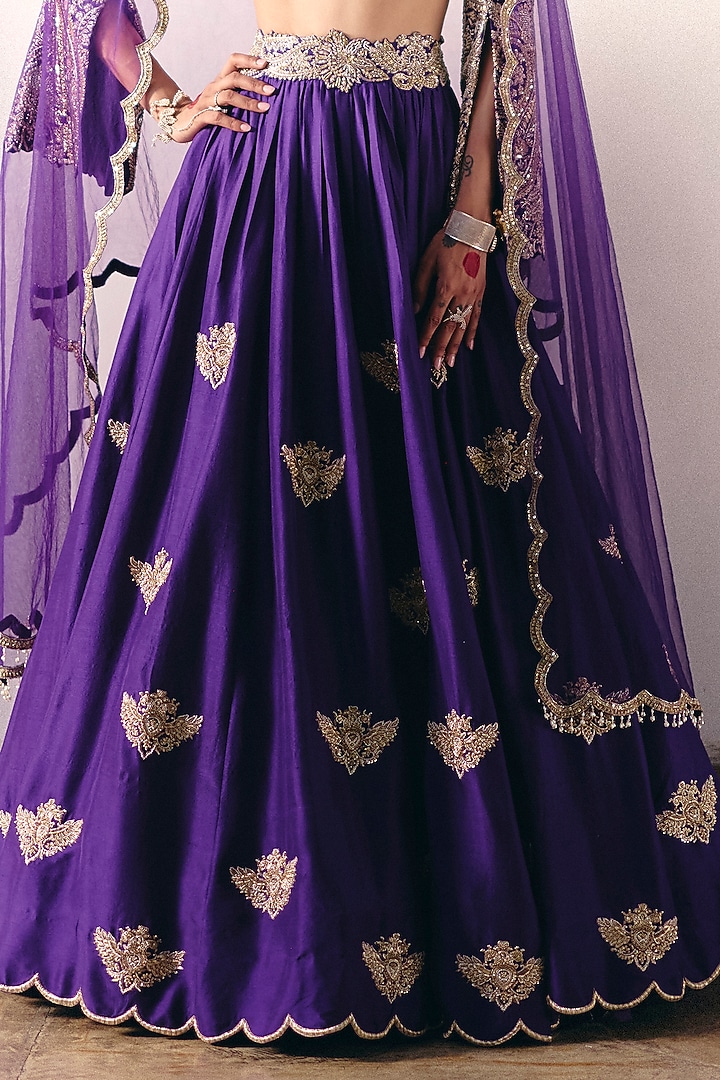 Purple Pure Silk Resham & Zardosi Embroidered Bridal Lehenga Set by Mrunalini Rao at Pernia's Pop Up Shop