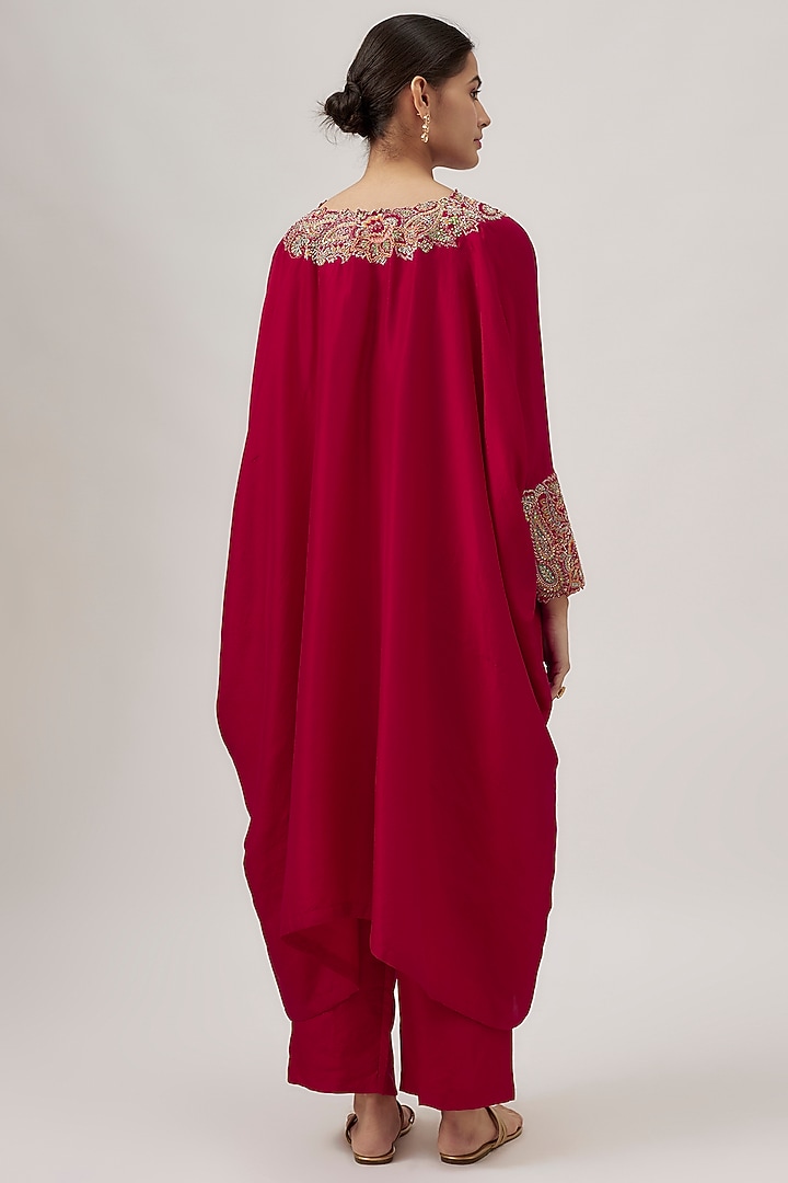 Red Silk Zardosi Embroidered Kaftan Set by Mrunalini Rao at Pernia's Pop Up Shop