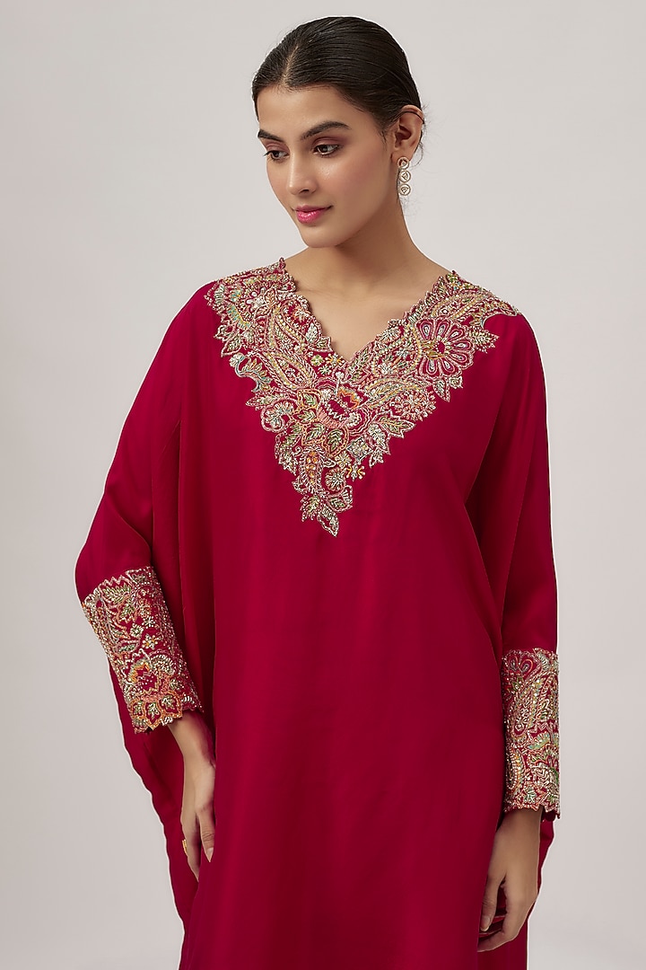 Red Silk Zardosi Embroidered Kaftan Set by Mrunalini Rao at Pernia's Pop Up Shop