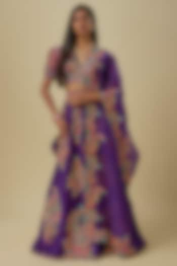 Purple Pure Silk Zardosi Hand Embroidered Bridal Lehenga Set by Mrunalini Rao at Pernia's Pop Up Shop