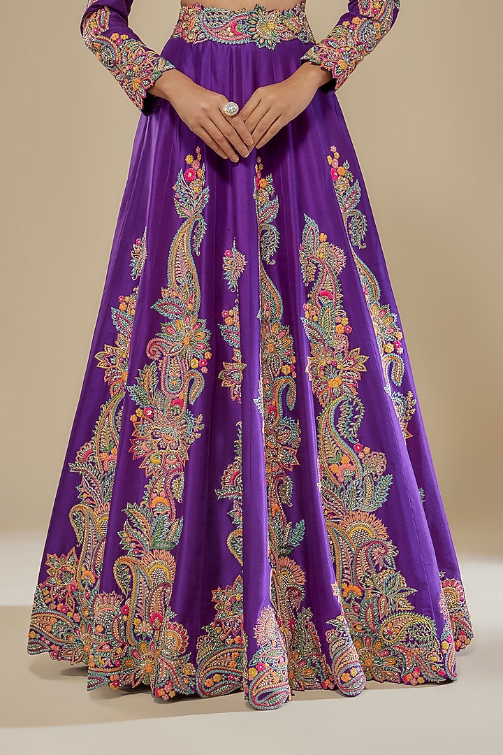 Purple Pure Silk Zardosi & Pearl Hand Embroidered Bridal Lehenga Set by Mrunalini Rao at Pernia's Pop Up Shop