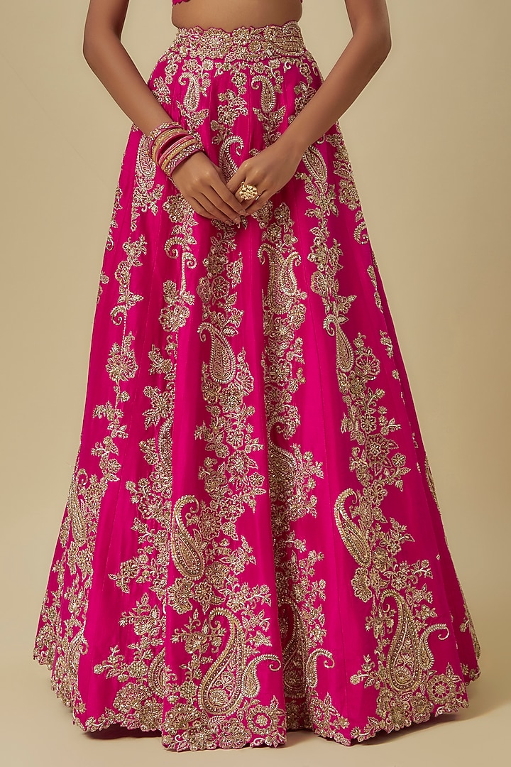 Hot Pink Pure Silk Hand Embroidered Bridal Lehenga Set by Mrunalini Rao at Pernia's Pop Up Shop