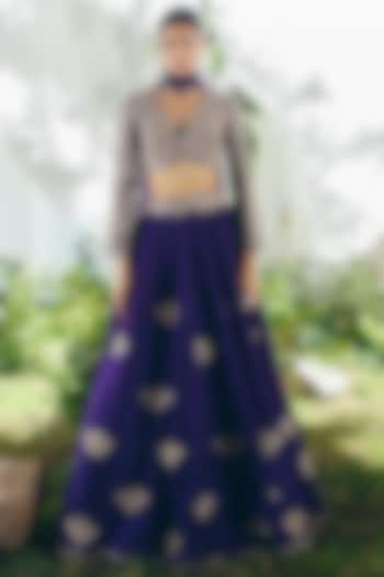 Purple Silk Zardosi Hand Embroidered Bridal Lehenga Set by Mrunalini Rao at Pernia's Pop Up Shop