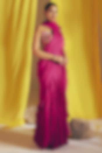 Magenta Chiffon Ruffled Reception Saree Set by Mrunalini Rao at Pernia's Pop Up Shop