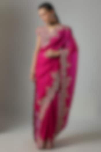 Pink Organza & Silk Embroidered Bridal Saree Set by Mrunalini Rao at Pernia's Pop Up Shop
