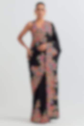 Black Silk Resham Embroidered Bridal Saree Set by Mrunalini Rao at Pernia's Pop Up Shop