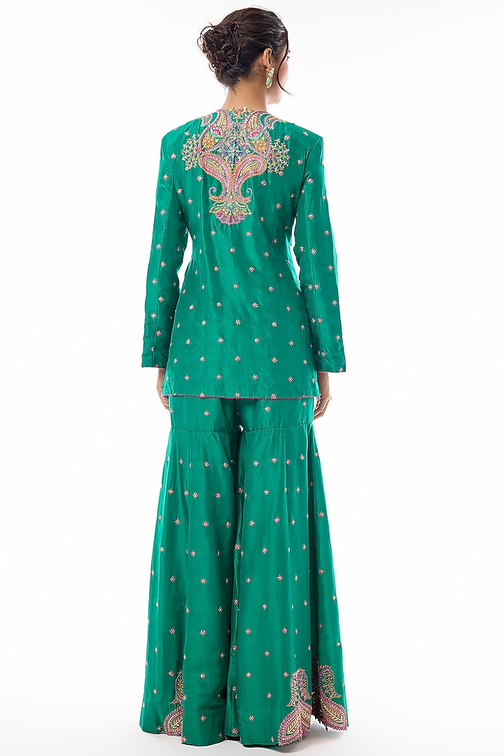 Rama Green Silk Zardosi Embroidered Bridal Sharara Set by Mrunalini Rao at Pernia's Pop Up Shop