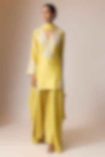 Yellow Silk Zardosi Hand Embroidered Kurta Set by Mrunalini Rao at Pernia's Pop Up Shop