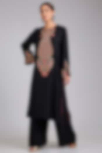 Black Silk Zardosi Embroidered Kurta Set by Mrunalini Rao at Pernia's Pop Up Shop