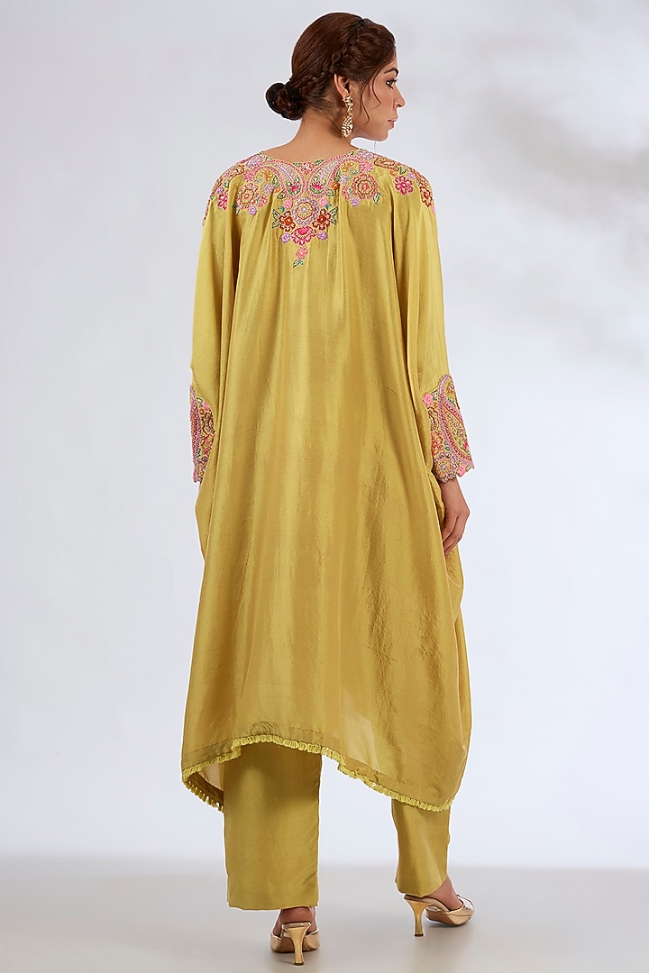 Yellow Silk Hand Embroidered Kaftan Set by Mrunalini Rao at Pernia's Pop Up Shop