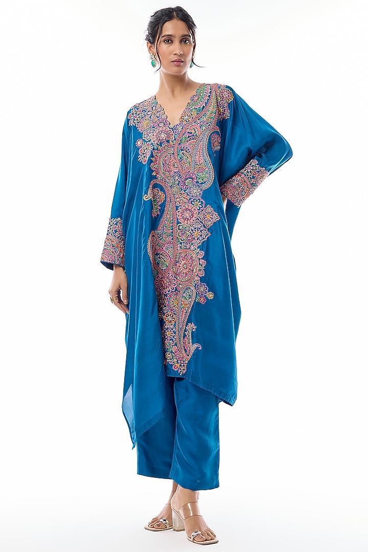 Vivid Blue Silk Zardosi Embroidered Kurta Set by Mrunalini Rao at Pernia's Pop Up Shop