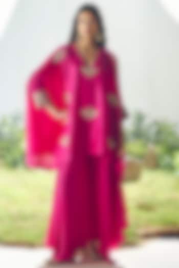 Fuchsia Pink Silk Pearl Hand Embroidered Short Kurta Set by Mrunalini Rao at Pernia's Pop Up Shop