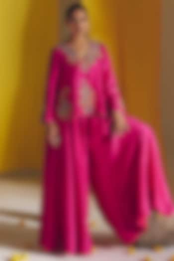 Fuchsia Pink Silk Zardosi Embroidered Short Kurta Set by Mrunalini Rao at Pernia's Pop Up Shop