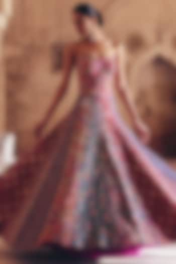 Multi-Colored Raw Silk Resham & Zardosi Embroidered Paneled Bridal Lehenga Set by Mrunalini Rao at Pernia's Pop Up Shop