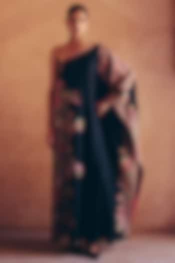 Black Silk Resham & Zardosi Embroidered One-Shoulder Kaftan by Mrunalini Rao at Pernia's Pop Up Shop