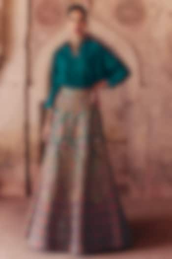 Rama Green Silk Resham & Zardosi Embroidered Bridal Lehenga Set by Mrunalini Rao at Pernia's Pop Up Shop