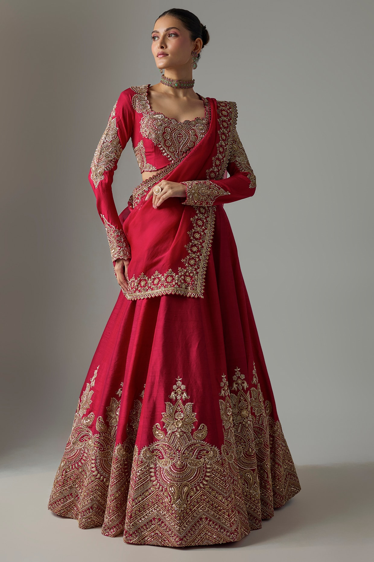 Mrunalini Rao Red Raw Silk Zardosi Embroidered Lehenga Set