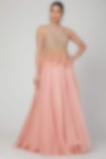 Blush Pink Embroidered Skirt Set by Mrunalini Rao