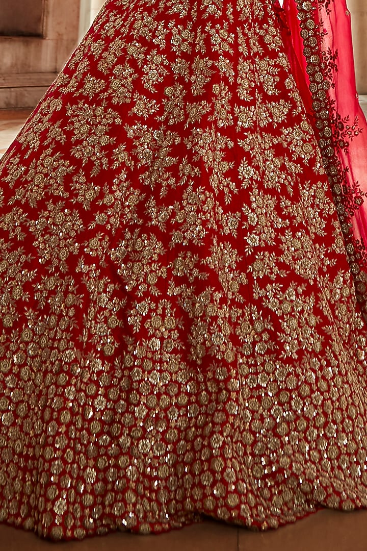 Red Zardosi Embroidered Bridal Lehenga Set by Mrunalini Rao at Pernia's Pop Up Shop