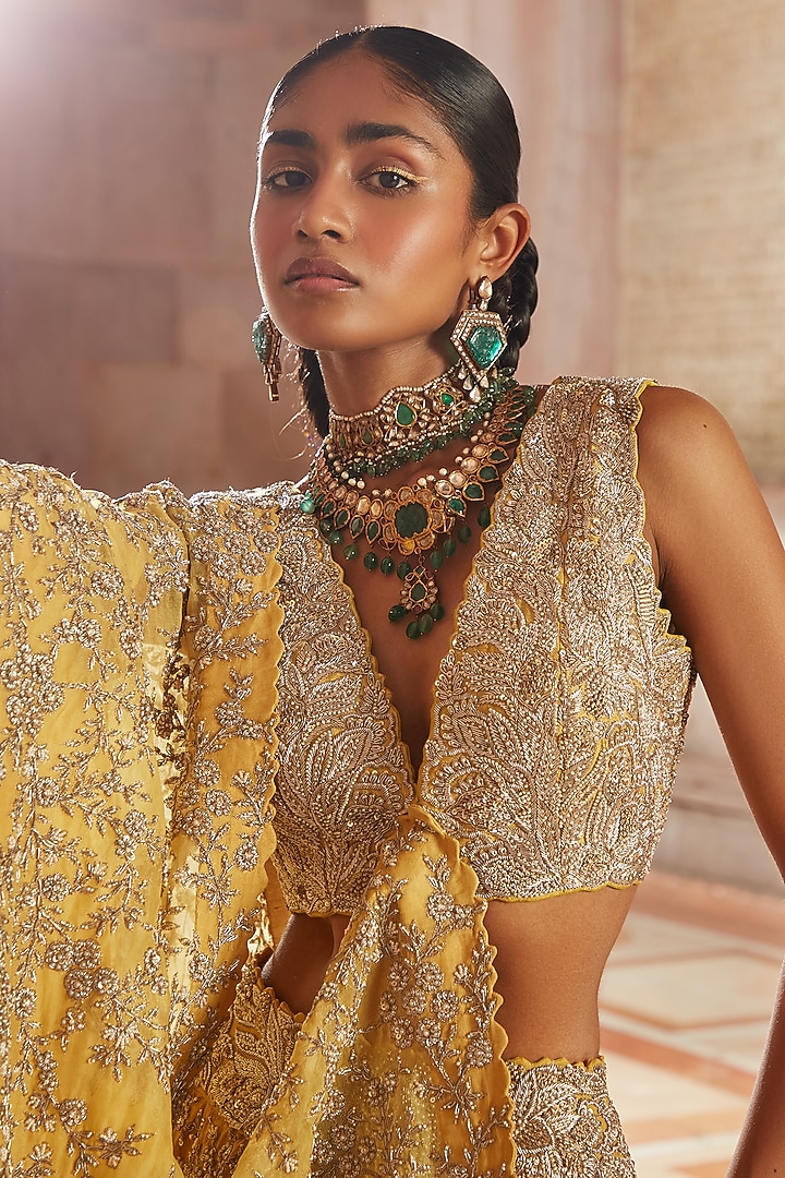 Yellow Zardosi Embroidered Bridal Lehenga Set by Mrunalini Rao at Pernia's Pop Up Shop