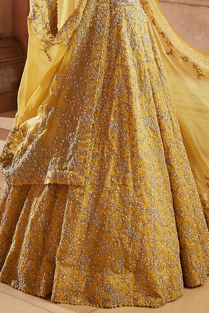 Yellow Zardosi Embroidered Bridal Lehenga Set by Mrunalini Rao at Pernia's Pop Up Shop