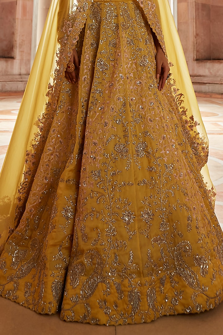 Yellow Resham Embroidered Bridal Lehenga Set by Mrunalini Rao at Pernia's Pop Up Shop