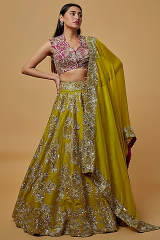 Beautiful Mehendi Green Colored Heavy Lehenga Set - Rent main image 0