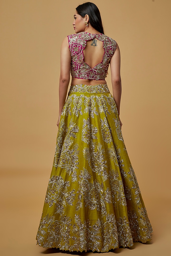 Light Mehendi Green Embroidered Bridal Lehenga Set by Mrunalini Rao at Pernia's Pop Up Shop