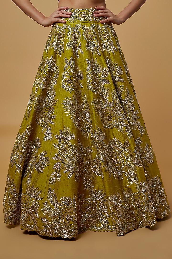 Light Mehendi Green Embroidered Bridal Lehenga Set by Mrunalini Rao at Pernia's Pop Up Shop