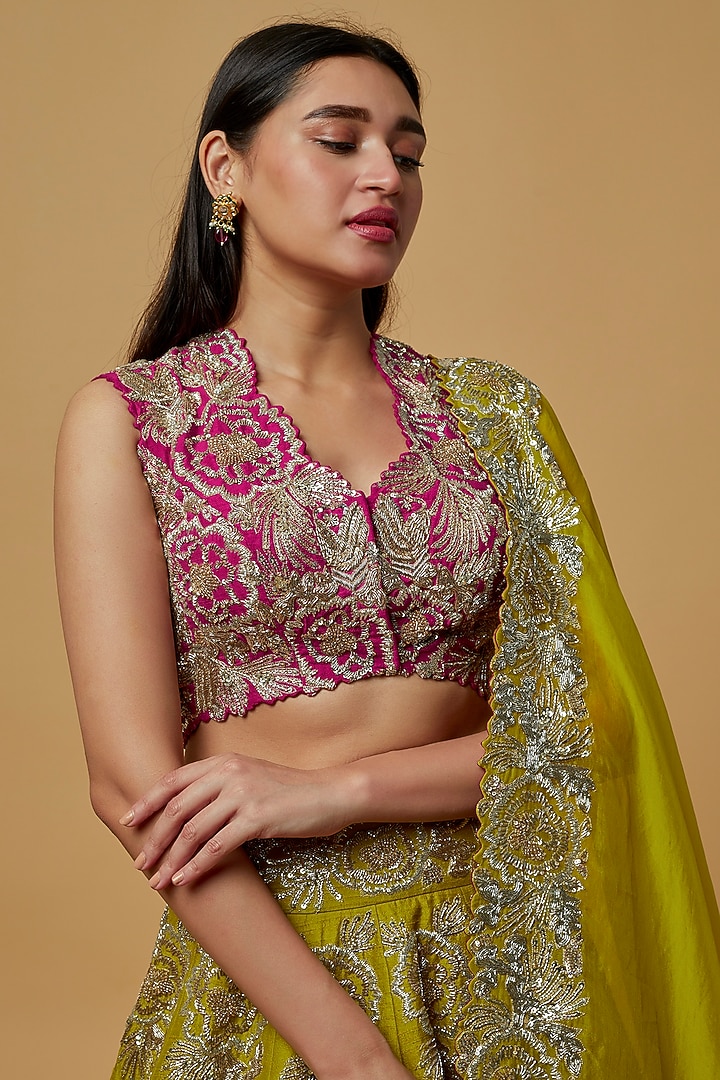 Light Mehendi Green Embroidered Bridal Lehenga Set by Mrunalini Rao at Pernia's Pop Up Shop