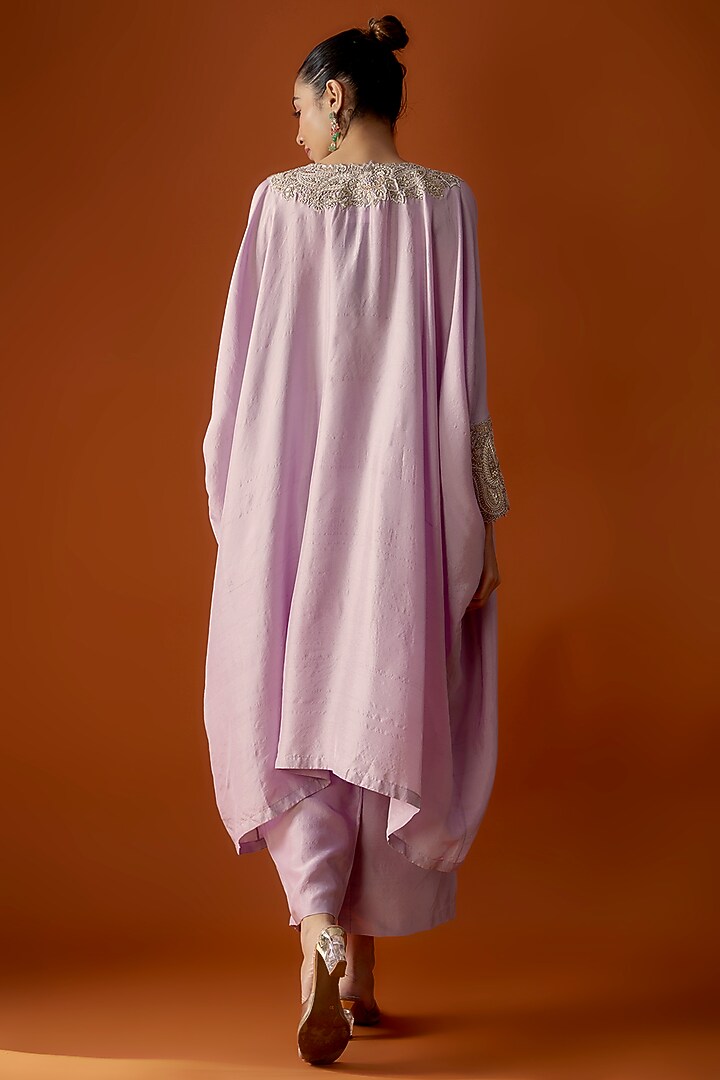 Lilac Pure Silk Zardosi Embroidered Kaftan Set by Mrunalini Rao at Pernia's Pop Up Shop