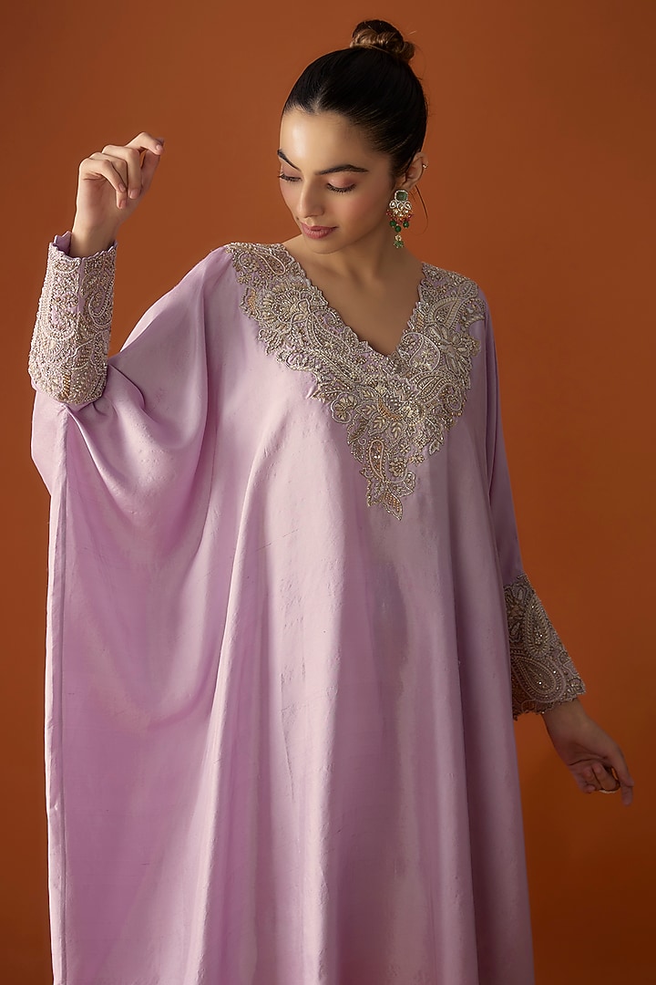 Lilac Pure Silk Zardosi Embroidered Kaftan Set by Mrunalini Rao at Pernia's Pop Up Shop
